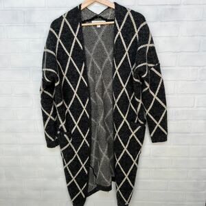 La vie 89 Open Grey and Cream Diamond Oversized Sweater Coat -sz S/M